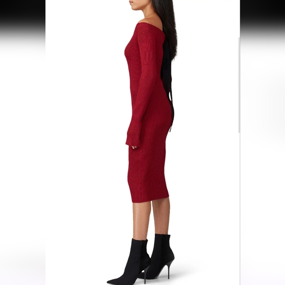 Jason Wu Off Shoulder Red Sweater Dress Open Back Size S